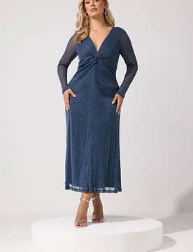 Women's Metallic Knot Maxi Dress in Mid Navy Size: 24 - Mid Navy - Size: 24 - Yours - FashionsVida
