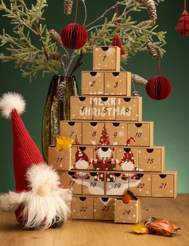 Adventskalender Tannenbaum "Merry Christmas" mit Wichteln aus Pappe - Wurm - FashionsVida