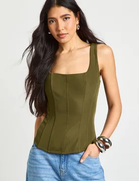 Womens Tall Structured Crepe Corset Top - Khaki - Size 6 Uk - Boohoo - FashionsVida