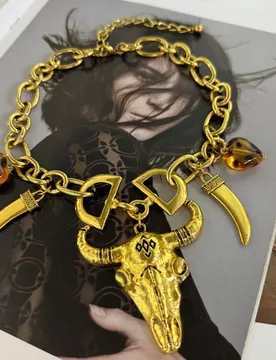 Fashion Exaggerated Thick Lock Clasp Gold Wolf Tooth Bull Head Pendant Necklace Metallic Choker Personalized Party Jewelry - Aliexpress - FashionsVida