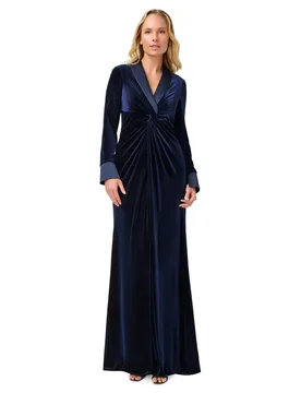 Women's Velvet Tuxedo Gown in Navy Size: 6 - Navy - Size: 6 - Adrianna Papell - FashionsVida