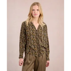 Camisa de mujer de manga larga con estampado y volantes