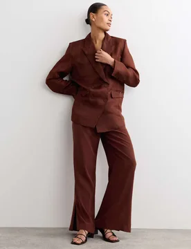 Pure Silk Organza Double Breasted Longline Blazer Rum female - Jaeger - FashionsVida