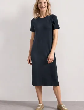 Midikleid in Rippstruktur mit Rundhals female Blau - Street One - FashionsVida