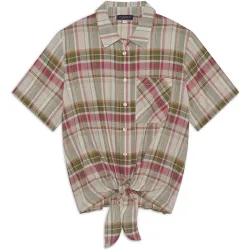 Camisa de mujer con estampado tartan y manga corta