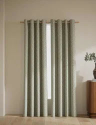 Textured Herringbone Eyelet Curtains Green