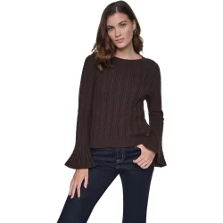 Jersey de mujer de ochos con cuello redondo y puños acampanados