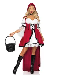Sexy Rotkäppchen Märchen-Kostüm für Damen rot-weiß-schwarz - female