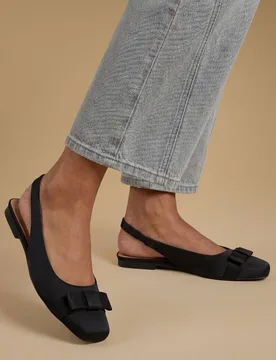 Women's Olivia Satin Bow Detail Slingback Ballet Pumps in Black Size: 7 - Black - Size: 7 - OASIS - FashionsVida