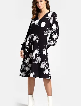 Women's Chiffon Loose Dress with V Neck in Black Size: Small - Black - Size: S - Hot Squash - FashionsVida