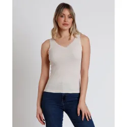 Camiseta interior de mujer sin mangas de punto canalé