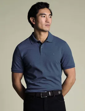 Cotton Rich Pique Polo Shirt Indigo male - Charles Tyrwhitt - FashionsVida