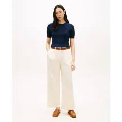 Pantalón de mujer en algodón lavado silueta wide leg