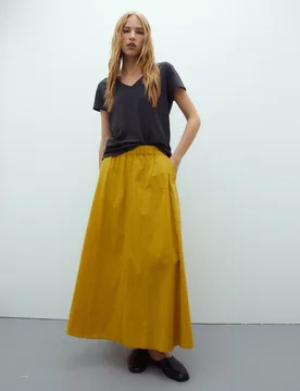 Falda midi de popelin cintura elástica - Andam - FashionsVida