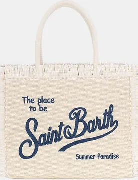 Bolso de mano grande con asas tejido straw desflecado en sus extremos - MC2 Saint Barth - FashionsVida