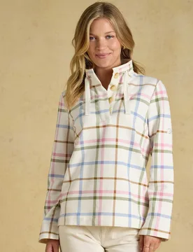 Cotton Rich Checked Funnel Neck Sweatshirt Cream Mix female - Joules - FashionsVida