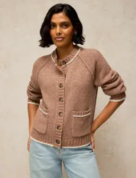 Patterned Crew Neck Cardigan With Wool Natural female