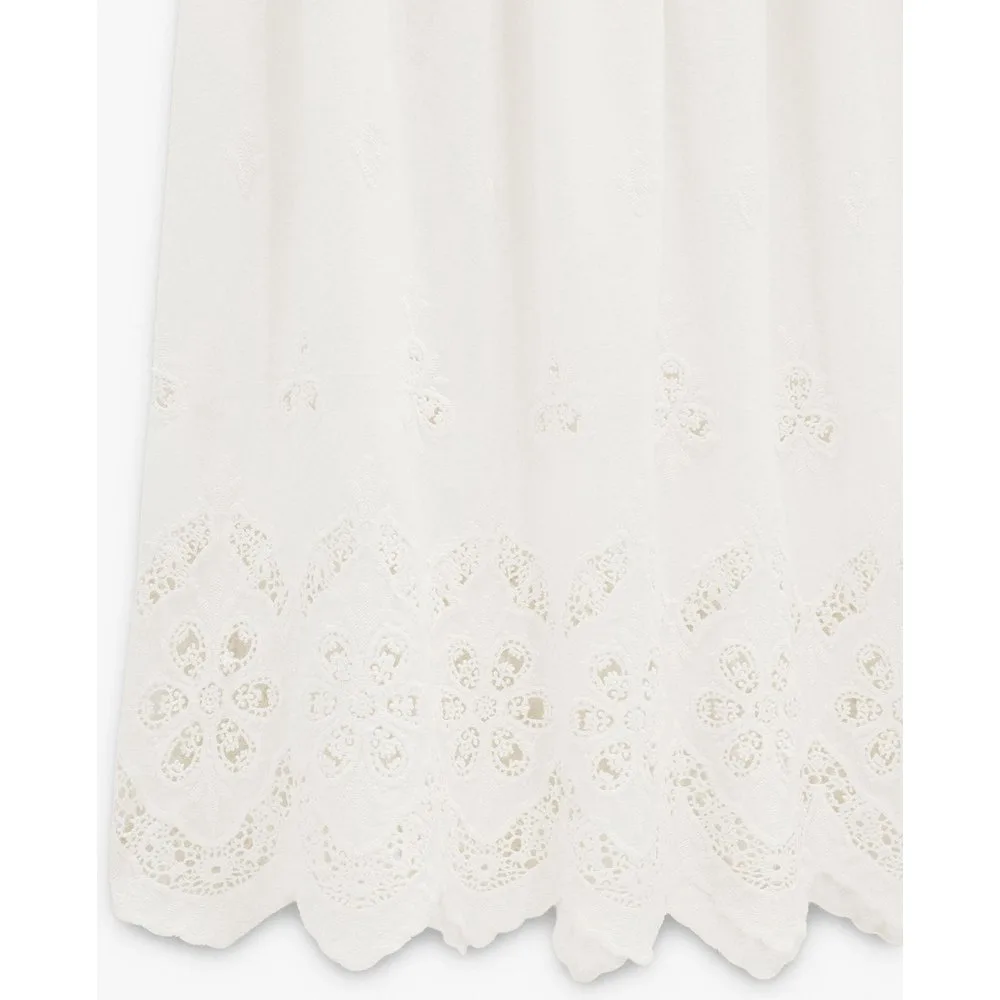 Falda larga 100% algodón con volante y bordados - Parfois - FashionsVida