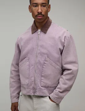 Herren Kastige Arbeiterjacke Mit Kontrastkragen Aus Cord Lilac Größe Medium - boohooMAN - FashionsVida