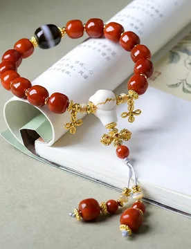 New Winter Collection: Southern Red Agate Barrel Bead Bracelet with Antler Three-Way Connector in Chinese Style - Aliexpress - FashionsVida
