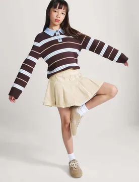 Pure Cotton Pleated Mini Skirt (6-16 Yrs) Stone female - M&S - FashionsVida