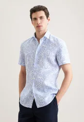 Slim Leinenhemd Druck Blau 38