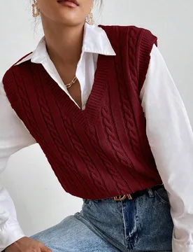 Chaleco de punto de unicolor informal, otoño L - Shein - FashionsVida