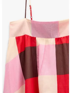 Vestido largo 100% algodón con palabra de honor y estampado de cuadros - Parfois - FashionsVida