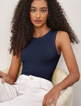 Camiseta sin mangas de unicolor simple para mujer, uso diario de verano para mujeres S - Shein - FashionsVida