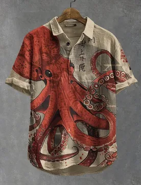 Men's polo shirt octopus print short-sleeved polo shirt summer fashion casual large size Hawaiian resort style printed top - Aliexpress - FashionsVida