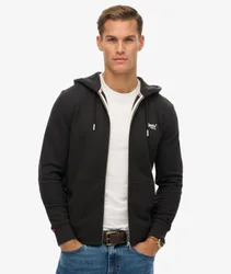 Superdry Herren Essential Logo Zip-hoodie mit Halbfleece Black - Größe: L