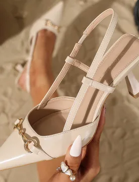 Zapatos de tacón alto elegantes para mujer con punta puntiaguda, vamp bajo y decoración de hebilla de metal, tacones de gatito, elegantes EUR40 - Shein - FashionsVida