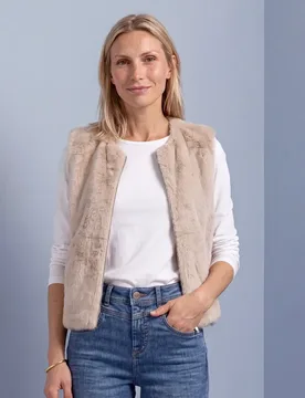 Fake-Fur Weste mit Zipper und Taschen female Beige - Street One - FashionsVida