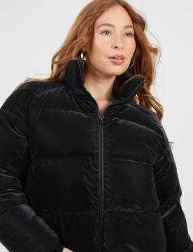 Women's Faux Sharkskin Puffer Jacket in Black Size: 14 - Black - Size: 14 - Brave soul - FashionsVida