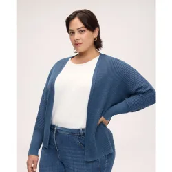 Chaqueta de mujer de punto efecto denim ajuste kimono para el máximo confort