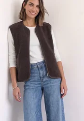 Teddy-Weste mit Zipper und Corddetails female Braun