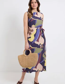 Women's Abstract Belted Maxi Dress in Navy Size: 14 - Navy - Size: 14 - Wallis - FashionsVida