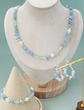 Sea Water Blue Natural Stone Beaded Glass Pearl Splice Necklace Fresh Niche Blue Clavicle Chain Gravel Irregular Bracelet Women - Aliexpress - FashionsVida
