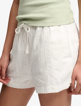 Superdry Damen Baumwoll-broderie-strandshorts White - Größe: 36 - 49.99 - FashionsVida