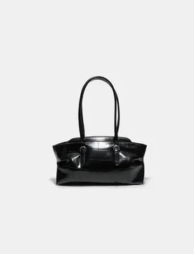City-Tasche in Kroko-Optik mit Schnallen Schwarz OS - Stradivarius - FashionsVida