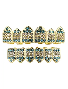 Hip Hop Iced Out Blue CZ Grillz Gold Silver Triangle Link Top Bottom Rapper Bling Dental Caps Teeth Jewelry - Aliexpress - FashionsVida