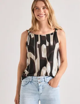 Top mit U-Boot-Ausschnitt und Schulterdetail female Braun - Street One - FashionsVida