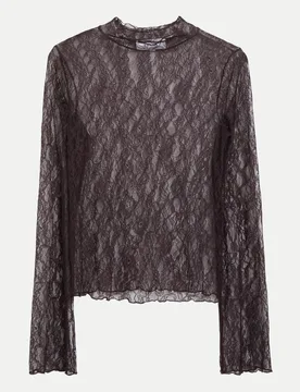 Langarmshirt aus Spitze Braun 36 - Comma - FashionsVida