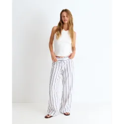 Pantalón largo de mujer de rayas con eyelets