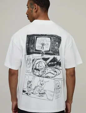 Herren Übergroßes Buzz Comic-Lizenz-Print Oberteil White Größe 4XL - boohooMAN - FashionsVida