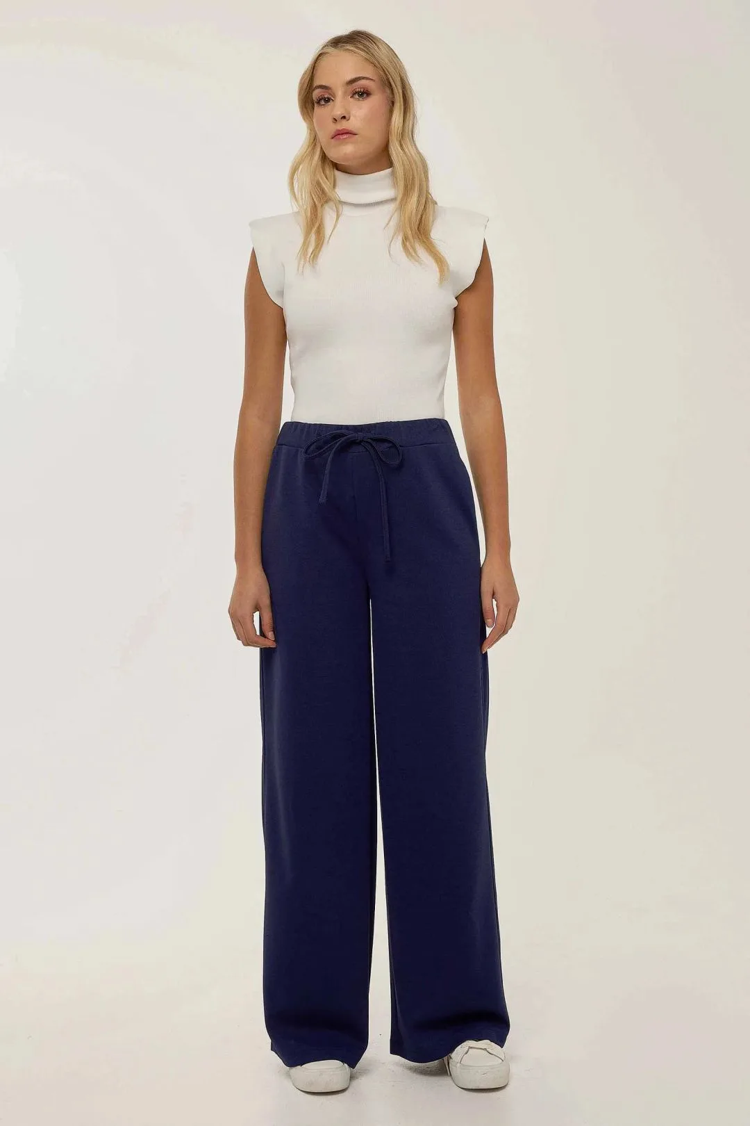 Womens High Waist Wide Leg Sweatpants - Blue - Size Small - Hiccup - FashionsVida