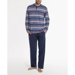 Pijama largo de modal y algodón cuello tapeta, St.Moritz