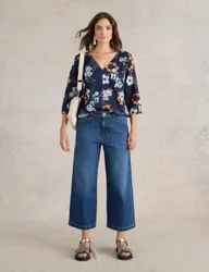 Mid Rise Wide Leg Cropped Jeans Dark Denim female