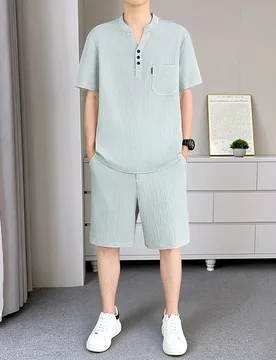Model summer men's classic style lightweight sleeveless short-sleeved cool-temperature elastic suit with V-neck design - Aliexpress - FashionsVida