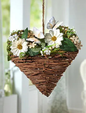 Hängedeko Rattanherz mit Blüten - Eldo - FashionsVida